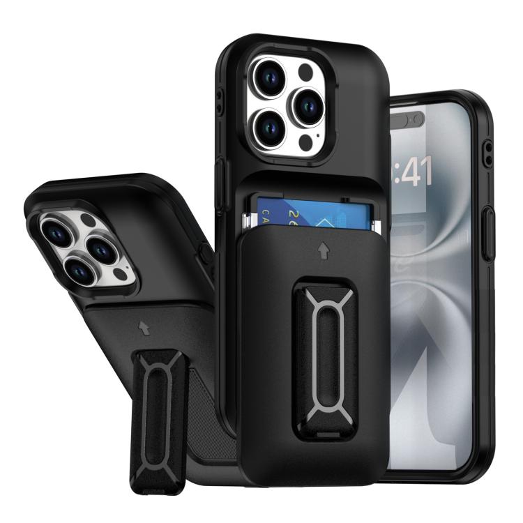 Sliding Card Holder Integrated Phone Case with Kickstand, For iPhone 15 Pro, For iPhone 15 Plus / 14 Plus