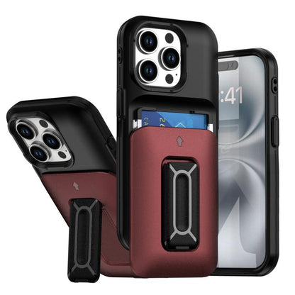 Sliding Card Holder Integrated Phone Case with Kickstand, For iPhone 15 Pro, For iPhone 15 Plus / 14 Plus