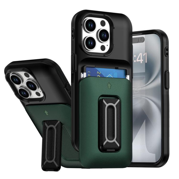 Sliding Card Holder Integrated Phone Case with Kickstand, For iPhone 15 Pro, For iPhone 15 Plus / 14 Plus