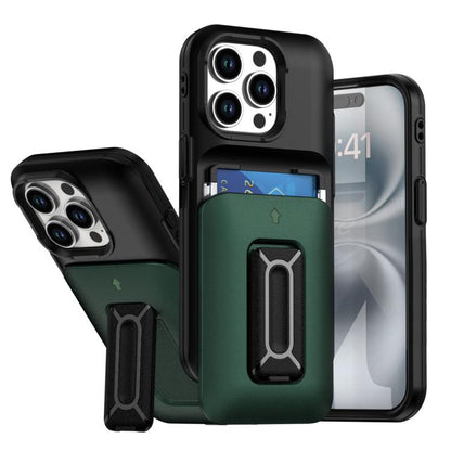 Sliding Card Holder Integrated Phone Case with Kickstand, For iPhone 15 Pro, For iPhone 15 Plus / 14 Plus