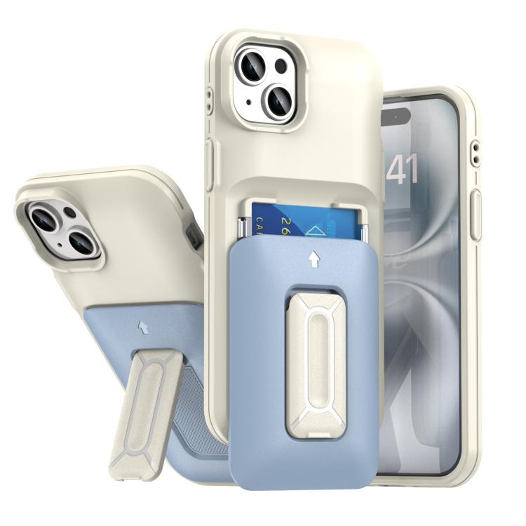 Sliding Card Holder Integrated Phone Case with Kickstand, For iPhone 15 Pro, For iPhone 15 Plus / 14 Plus
