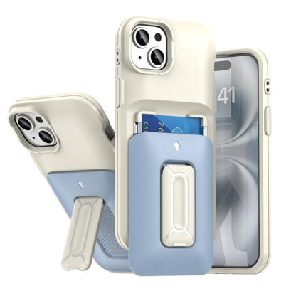Sliding Card Holder Integrated Phone Case with Kickstand, For iPhone 15 Pro, For iPhone 15 Plus / 14 Plus