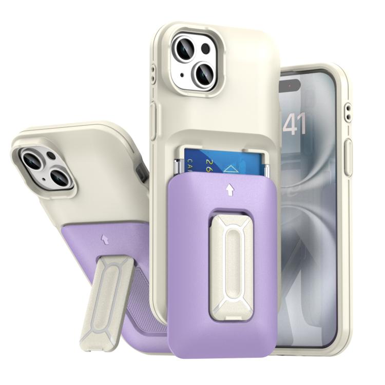 Sliding Card Holder Integrated Phone Case with Kickstand, For iPhone 15 Pro, For iPhone 15 Plus / 14 Plus