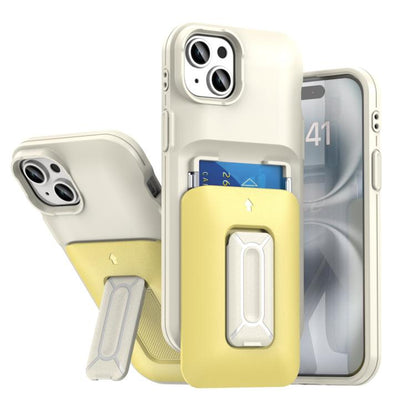 Sliding Card Holder Integrated Phone Case with Kickstand, For iPhone 15 Pro, For iPhone 15 Plus / 14 Plus