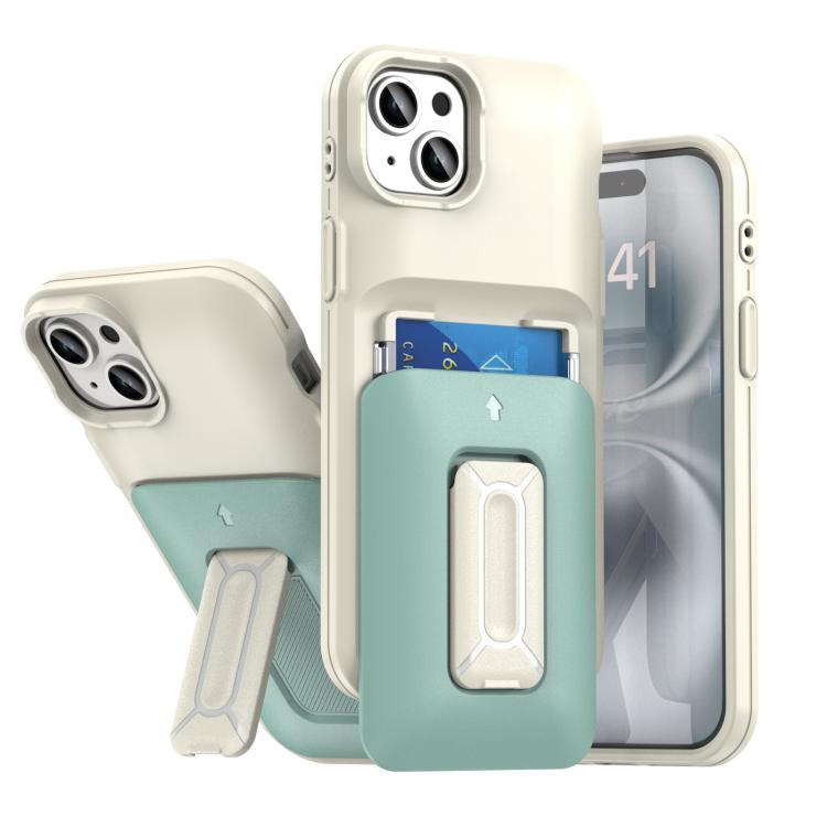 Sliding Card Holder Integrated Phone Case with Kickstand, For iPhone 15 Pro, For iPhone 15 Plus / 14 Plus