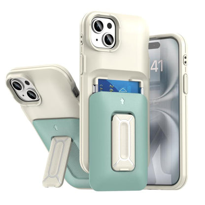 Sliding Card Holder Integrated Phone Case with Kickstand, For iPhone 15 Pro, For iPhone 15 Plus / 14 Plus