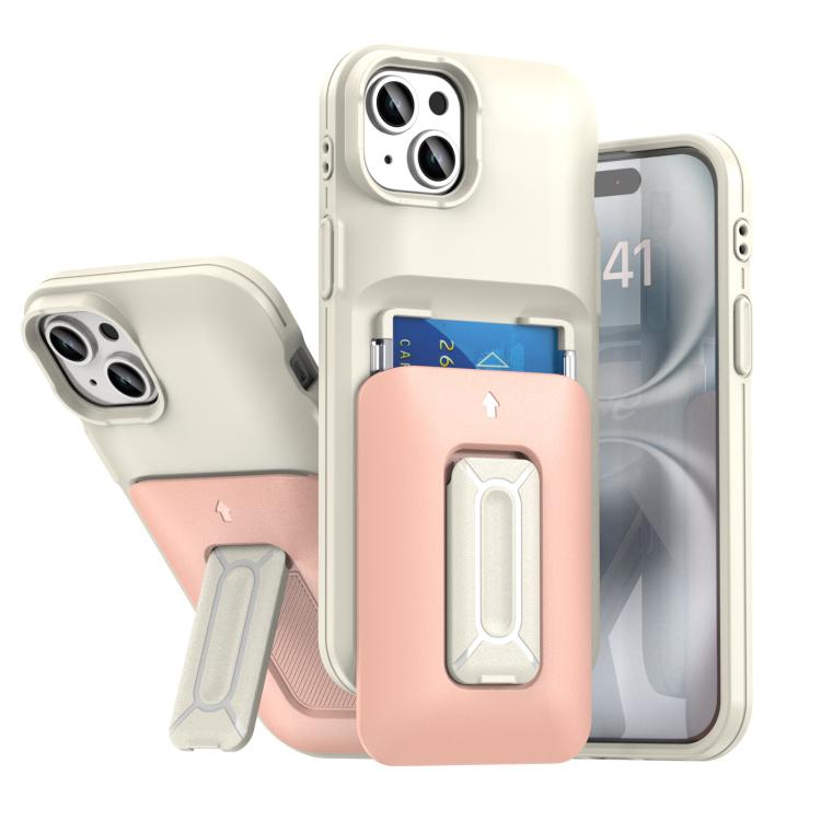 Sliding Card Holder Integrated Phone Case with Kickstand, For iPhone 15 Pro, For iPhone 15 Plus / 14 Plus