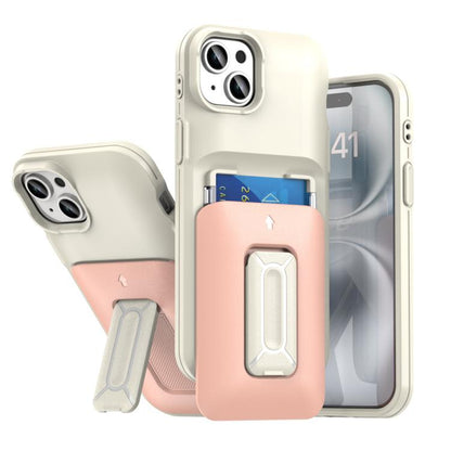 Sliding Card Holder Integrated Phone Case with Kickstand, For iPhone 15 Pro, For iPhone 15 Plus / 14 Plus