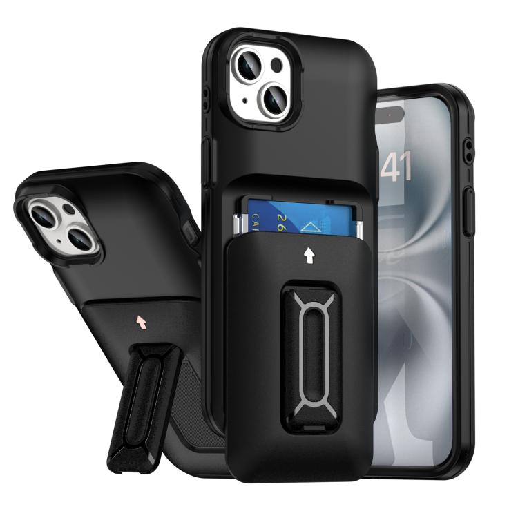 Sliding Card Holder Integrated Phone Case with Kickstand, For iPhone 15 Pro, For iPhone 15 Plus / 14 Plus