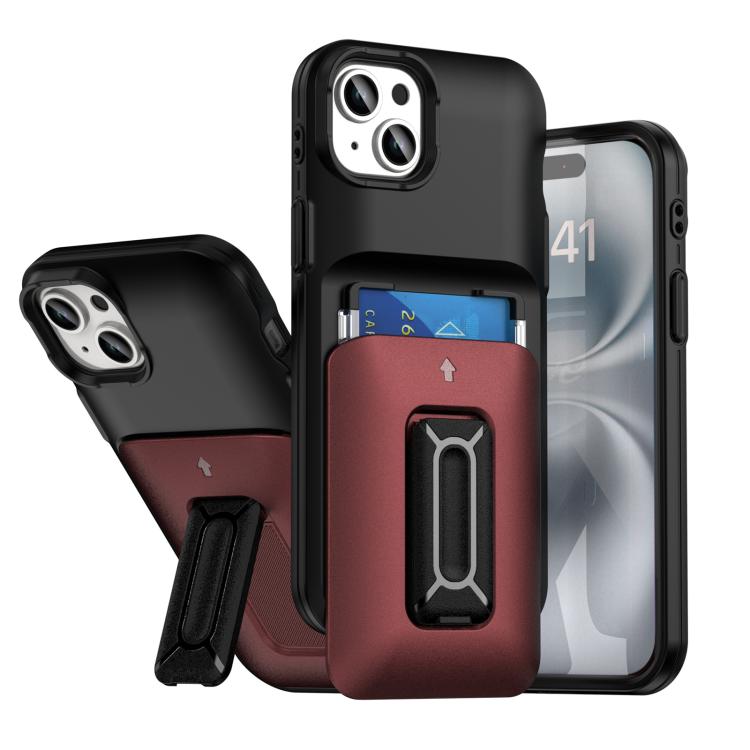 Sliding Card Holder Integrated Phone Case with Kickstand, For iPhone 15 Pro, For iPhone 15 Plus / 14 Plus