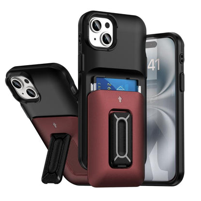 Sliding Card Holder Integrated Phone Case with Kickstand, For iPhone 15 Pro, For iPhone 15 Plus / 14 Plus