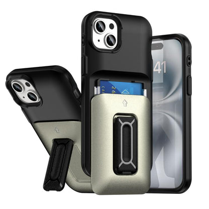 Sliding Card Holder Integrated Phone Case with Kickstand, For iPhone 15 Pro, For iPhone 15 Plus / 14 Plus