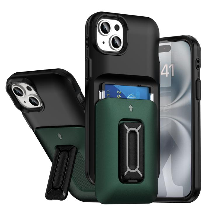 Sliding Card Holder Integrated Phone Case with Kickstand, For iPhone 15 Pro, For iPhone 15 Plus / 14 Plus