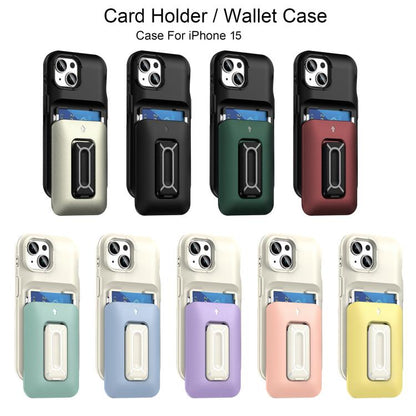 Sliding Card Holder Integrated Phone Case with Kickstand, For iPhone 15, For iPhone 14 / 13