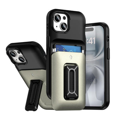 Sliding Card Holder Integrated Phone Case with Kickstand, For iPhone 15, For iPhone 14 / 13