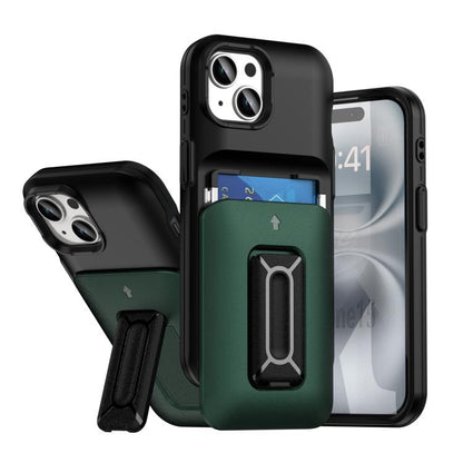 Sliding Card Holder Integrated Phone Case with Kickstand, For iPhone 15, For iPhone 14 / 13