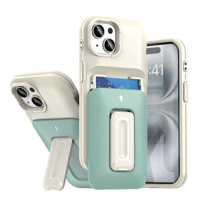 Sliding Card Holder Integrated Phone Case with Kickstand, For iPhone 15, For iPhone 14 / 13