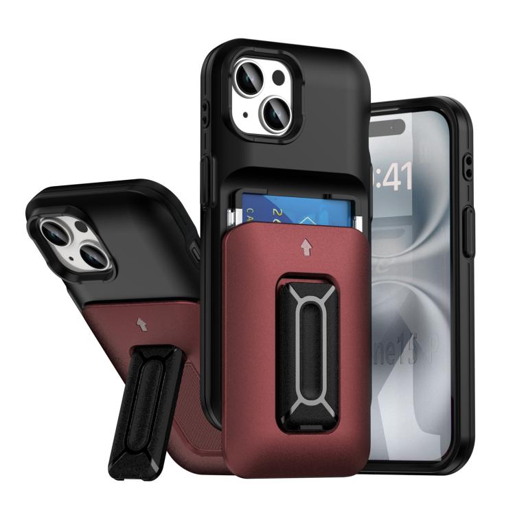 Sliding Card Holder Integrated Phone Case with Kickstand, For iPhone 15, For iPhone 14 / 13