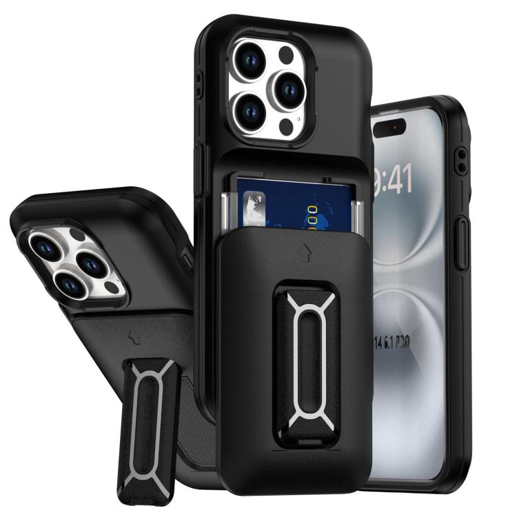 Sliding Card Holder Integrated Phone Case with Kickstand, For iPhone 14 Pro, For iPhone 14 Pro Max
