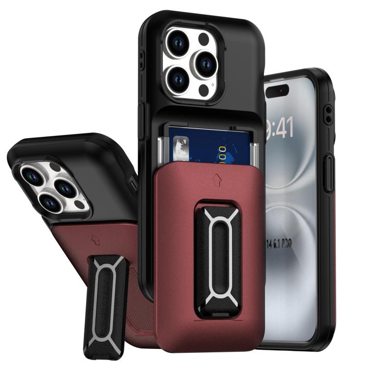Sliding Card Holder Integrated Phone Case with Kickstand, For iPhone 14 Pro, For iPhone 14 Pro Max