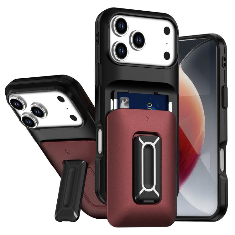 Sliding Card Holder Integrated Phone Case with Kickstand, For iPhone 17e / 16e, For iPhone 17 Pro Max