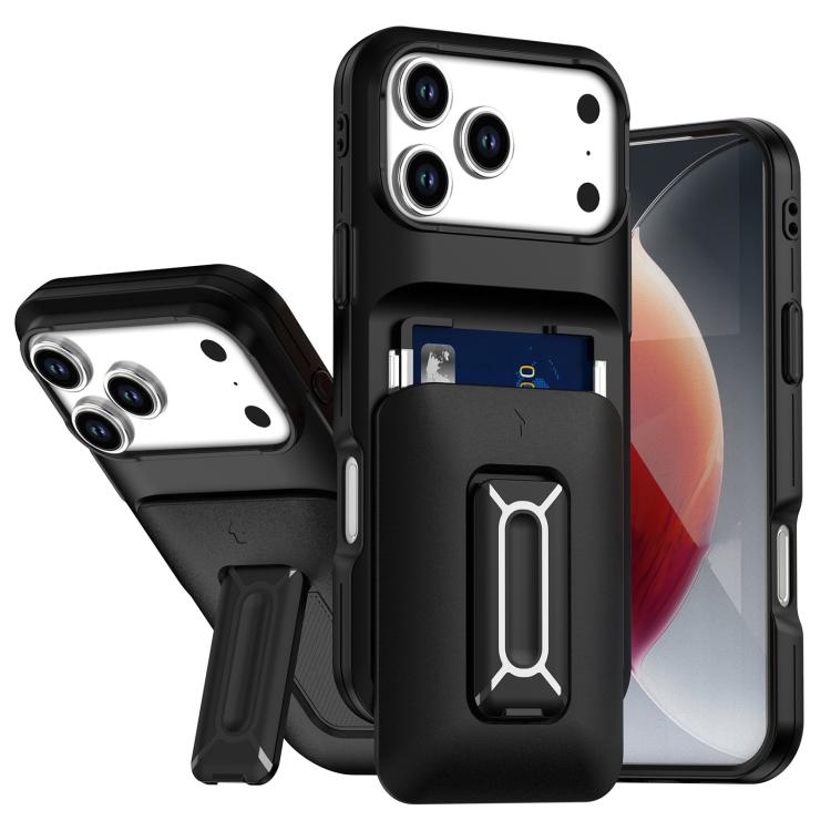 Sliding Card Holder Integrated Phone Case with Kickstand, For iPhone 17 Pro, For iPhone 16 Pro Max