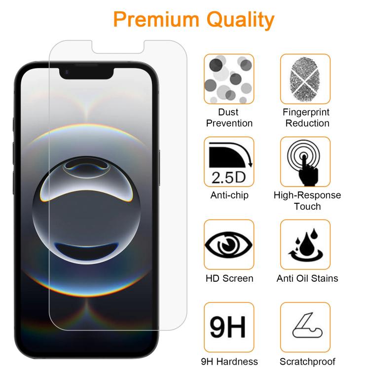 10pcs xDfind 0.26mm 9H 2.5D Middle Aluminum Tempered Glass Film, For iPhone 16e / 13 / 13 Pro, For iPhone 16 Pro Max, For iPhone 16 Pro, For iPhone 16 Plus, For iPhone 16, For iPhone 15 Plus / 15 Pro Max, For iPhone 15 / 15 Pro, For iPhone 14 Plus�����...