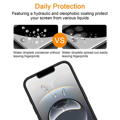 10pcs xDfind 0.26mm 9H 2.5D Middle Aluminum Tempered Glass Film, For iPhone 16e / 13 / 13 Pro, For iPhone 16 Pro Max, For iPhone 16 Pro, For iPhone 16 Plus, For iPhone 16, For iPhone 15 Plus / 15 Pro Max, For iPhone 15 / 15 Pro, For iPhone 14 Plus�����...