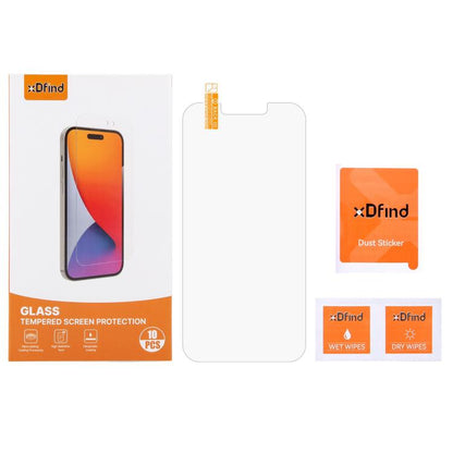 10pcs xDfind 0.26mm 9H 2.5D Middle Aluminum Tempered Glass Film, For iPhone 16e / 13 / 13 Pro, For iPhone 16 Pro Max, For iPhone 16 Pro, For iPhone 16 Plus, For iPhone 16, For iPhone 15 Plus / 15 Pro Max, For iPhone 15 / 15 Pro, For iPhone 14 Plus�����...