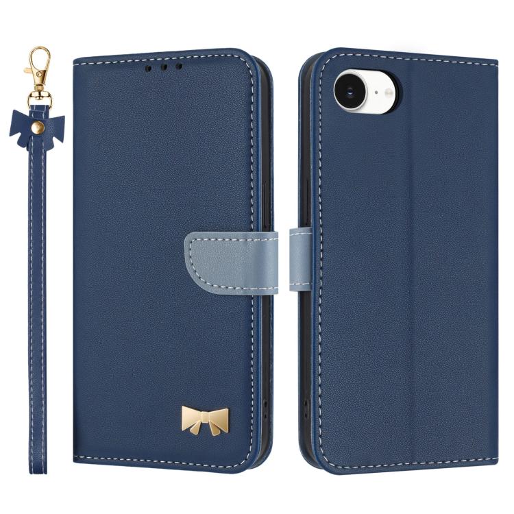 Metal Bow Leather Phone Case with Hand Strap, For iPhone 18 Pro / 17 Pro, For iPhone 18 Pro Max / 17 Pro Max, For iPhone 17e / 16e, For iPhone 17