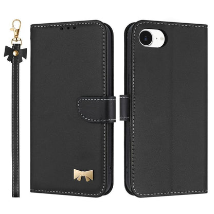 Metal Bow Leather Phone Case with Hand Strap, For iPhone 18 Pro / 17 Pro, For iPhone 18 Pro Max / 17 Pro Max, For iPhone 17e / 16e, For iPhone 17
