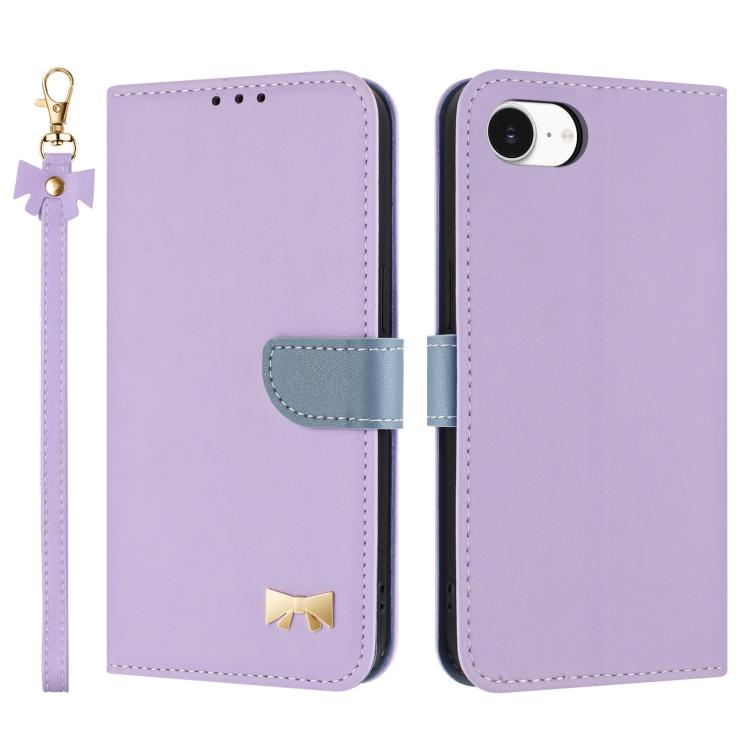 Metal Bow Leather Phone Case with Hand Strap, For iPhone 16e, For iPhone 16 Pro Max, For iPhone 16 Pro, For iPhone 16 Plus