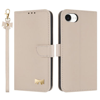 Metal Bow Leather Phone Case with Hand Strap, For iPhone 16e, For iPhone 16 Pro Max, For iPhone 16 Pro, For iPhone 16 Plus