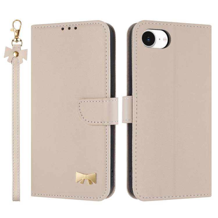 Metal Bow Leather Phone Case with Hand Strap, For iPhone 18 Pro / 17 Pro, For iPhone 18 Pro Max / 17 Pro Max, For iPhone 17e / 16e, For iPhone 17