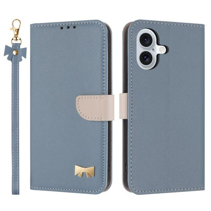 Metal Bow Leather Phone Case with Hand Strap, For iPhone 16e, For iPhone 16 Pro Max, For iPhone 16 Pro, For iPhone 16 Plus