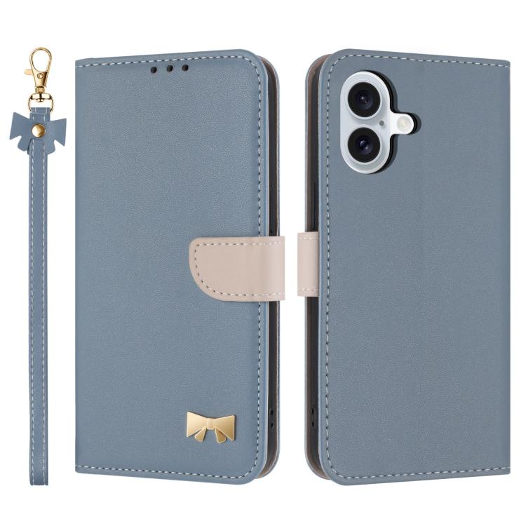 Metal Bow Leather Phone Case with Hand Strap, For iPhone 16, For iPhone 15 Pro Max, For iPhone 15 Pro, For iPhone 15 Plus / 14 Plus