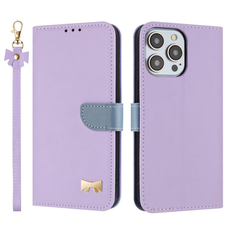 Metal Bow Leather Phone Case with Hand Strap, For iPhone 16, For iPhone 15 Pro Max, For iPhone 15 Pro, For iPhone 15 Plus / 14 Plus