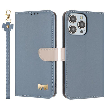 Metal Bow Leather Phone Case with Hand Strap, For iPhone 16, For iPhone 15 Pro Max, For iPhone 15 Pro, For iPhone 15 Plus / 14 Plus
