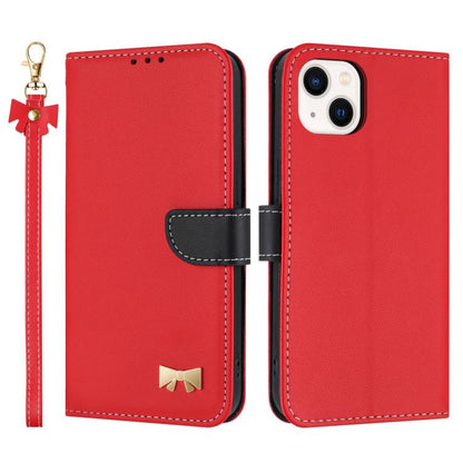 Metal Bow Leather Phone Case with Hand Strap, For iPhone 16, For iPhone 15 Pro Max, For iPhone 15 Pro, For iPhone 15 Plus / 14 Plus