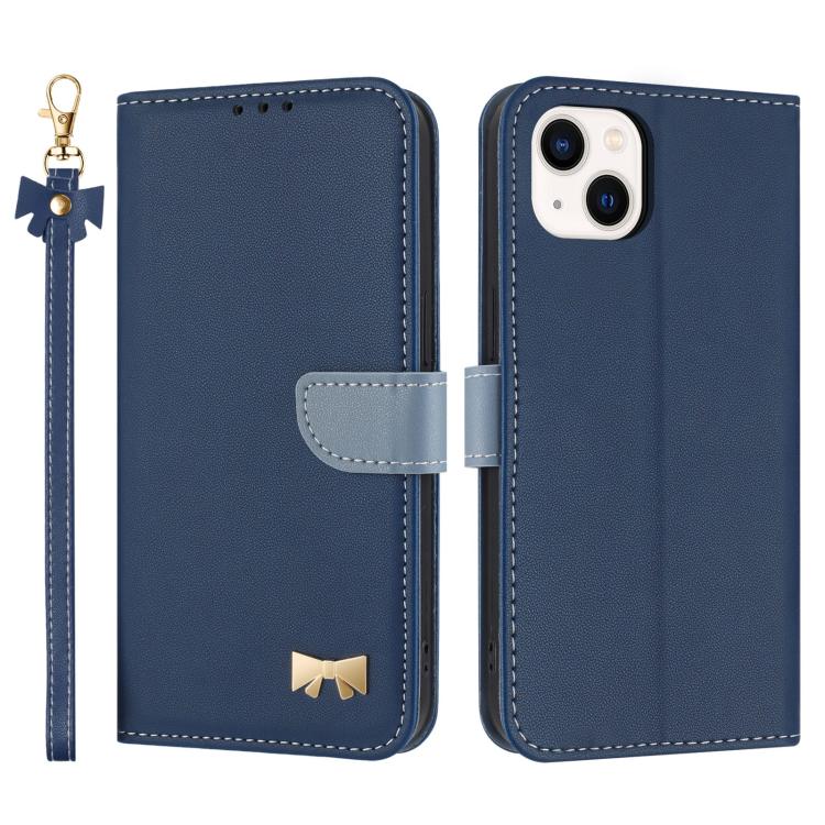 Metal Bow Leather Phone Case with Hand Strap, For iPhone 16, For iPhone 15 Pro Max, For iPhone 15 Pro, For iPhone 15 Plus / 14 Plus