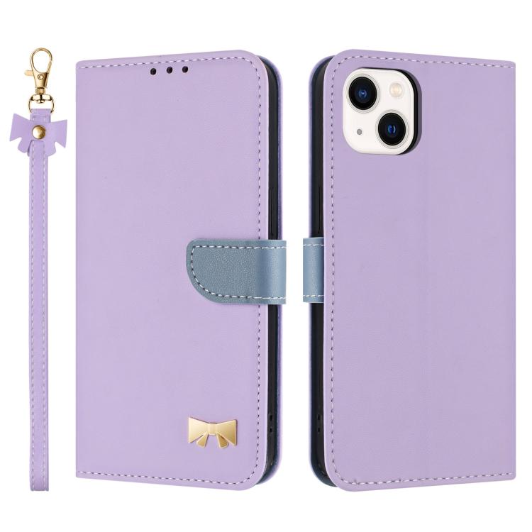 Metal Bow Leather Phone Case with Hand Strap, For iPhone 16, For iPhone 15 Pro Max, For iPhone 15 Pro, For iPhone 15 Plus / 14 Plus
