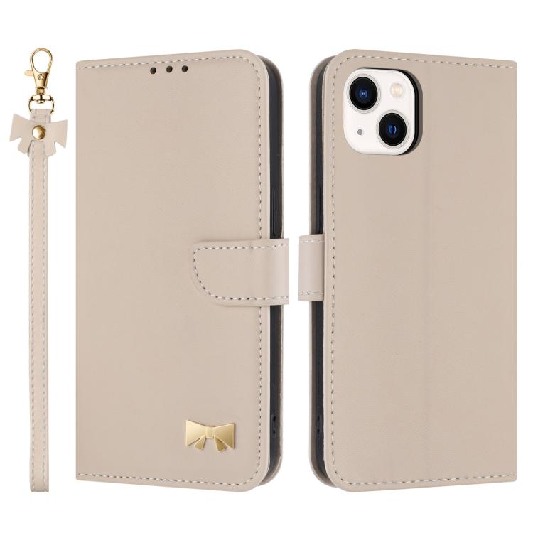 Metal Bow Leather Phone Case with Hand Strap, For iPhone 16, For iPhone 15 Pro Max, For iPhone 15 Pro, For iPhone 15 Plus / 14 Plus