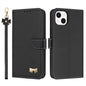 Metal Bow Leather Phone Case with Hand Strap, For iPhone 15, For iPhone 14 / 13, For iPhone 14 Pro, For iPhone 14 Pro Max