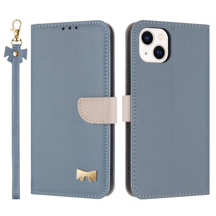 Metal Bow Leather Phone Case with Hand Strap, For iPhone 15, For iPhone 14 / 13, For iPhone 14 Pro, For iPhone 14 Pro Max