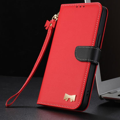 Metal Bow Leather Phone Case with Hand Strap, For iPhone 7 / 8 / SE 2022, For iPhone 13 Pro Max, For iPhone 13 Pro, For iPhone 12 / 12 Pro