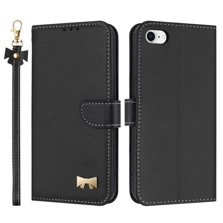 Metal Bow Leather Phone Case with Hand Strap, For iPhone 7 / 8 / SE 2022, For iPhone 13 Pro Max, For iPhone 13 Pro, For iPhone 12 / 12 Pro