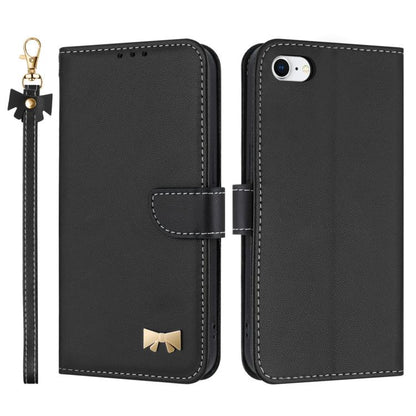 Metal Bow Leather Phone Case with Hand Strap, For iPhone 7 / 8 / SE 2022, For iPhone 13 Pro Max, For iPhone 13 Pro, For iPhone 12 / 12 Pro