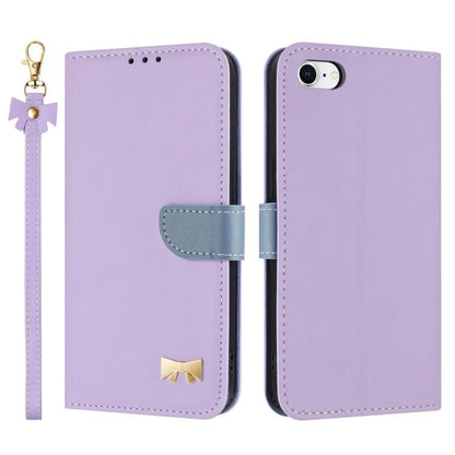 Metal Bow Leather Phone Case with Hand Strap, For iPhone 7 / 8 / SE 2022, For iPhone 13 Pro Max, For iPhone 13 Pro, For iPhone 12 / 12 Pro