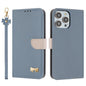 Metal Bow Leather Phone Case with Hand Strap, For iPhone 7 / 8 / SE 2022, For iPhone 13 Pro Max, For iPhone 13 Pro, For iPhone 12 / 12 Pro