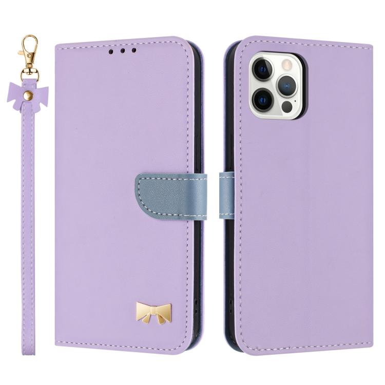 Metal Bow Leather Phone Case with Hand Strap, For iPhone 7 / 8 / SE 2022, For iPhone 13 Pro Max, For iPhone 13 Pro, For iPhone 12 / 12 Pro